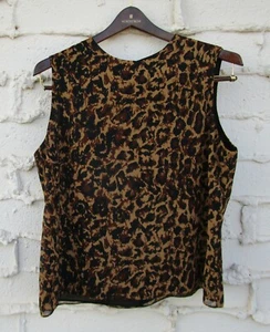 Womens Sz 16 LIZ CLAIBORNE Lined Shell Blouse, Abstract Black Brown Tan, Slvlss - Picture 1 of 12