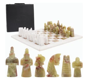 Radicaln Marble Chess Set with Storage Box 15 Inches White & Green Handmade - Bild 1 von 3