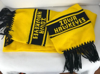 Vtg 80s Iowa Hawkeyes Hawks ~ Yellow Black Scarf Embroidered ~ Adult 60 x 7" - Image 1 of 4