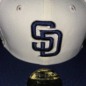 7 5/8 san diego padres off white/navy est. 1969 grey UV bottom fitted hat - Picture 1 of 5
