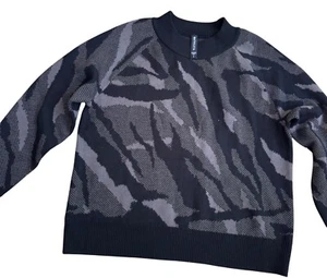 Suéter Athleta Jacquard Mezcla Lana Negro y Marrón Camuflaje Cuello Redondo Mujer Pequeño - Imagen 1 de 8