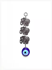Evil Eye Charm Wall Hanging with Silver Elephants - Picture 1 of 2