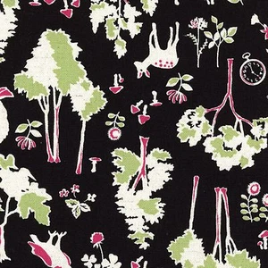 By 1/2 Yard Kokka Canvas Fabric ~ Alice In Wonderland Forest in Black ~ Watch - Picture 1 of 3