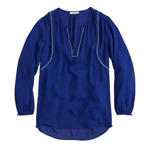 NWT J CREW Royal Blue TASSEL TRIM TOP Blouse Shirt Sz 6 - Picture 1 of 3