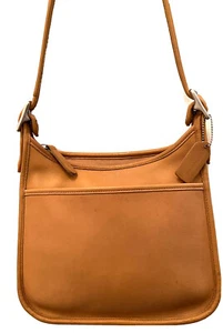 VINTAGE COACH CROSSBODY SHOULDER MESSENGER BAG BROWN LEATHER SILVER ZIPPED #9966 - Picture 1 of 11