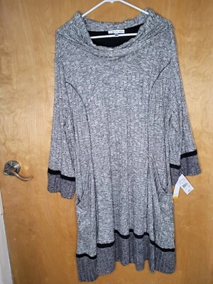 Womens Sweater Dress Charcoal/Gray Cowl Neck Pockets Robbie Bee 3X NWT - Image 1 of 4