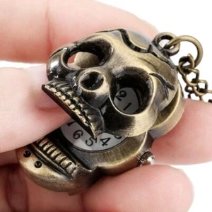 Unique Skull Shaped Quartz Pocket Watch with Necklace Chain for Women Men Gifts - Picture 1 of 12