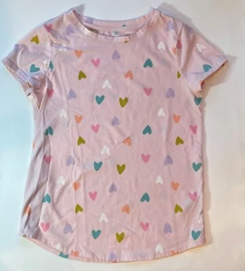 Cat & Jack Kids Short Sleeve T-shirt Pink with Multicolor Hearts Size L (10-12) - Picture 1 of 3