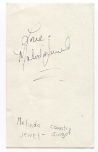 Melinda Jewel Signed 3x5 Index Card Autographed Signature Country Singer