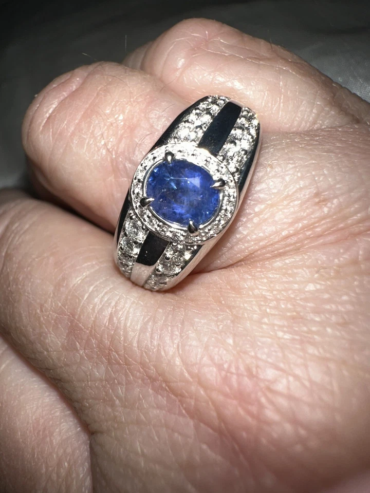 Certified Kat Florence Kashmir unheated Sapphire and D Flawless ring. - Image 1 of 4