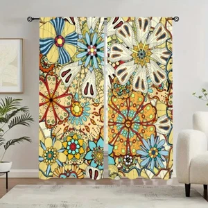 2Pcs Abstract Flower Window Curtains Drapes Bedroom Living Room Kitchen - Picture 1 of 24