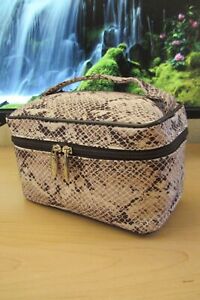 Lancome Snake Pattern Fabric small Makeup Cosmetic Train Case Bag 2 way zip pull