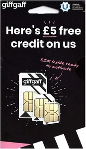 Pre-Active UK Network giffgaff SIM Card FREE SMS Worldwide £5 bonus credit - Picture 1 of 2