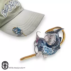 Blue Catfish Hookit®️ By Off The Hook Jeweler©️ - Catfish hat hook ... hat pin - Picture 1 of 5