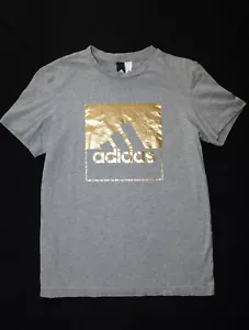 Adidas Damen Größe S Gold Folie Logo meliert grau 100% Baumwolle T-Shirt Training Top - Bild 1 von 4