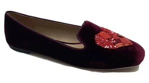 Tory Burch flach Peace Vogel Herz verziert Pailletten rot Samt Größe 8,5 - Bild 1 von 7