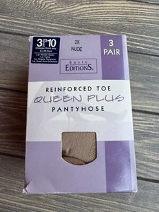 Basic Editions Queen Plus Pantyhose 3 Pair 2X Nude Reinforced Toe - Picture 1 of 3