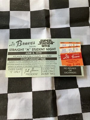 Pair Of Atlanta Braves Ticket Stubs - 6-5-1979-  Straight “A” Student Night - Image 1 of 4
