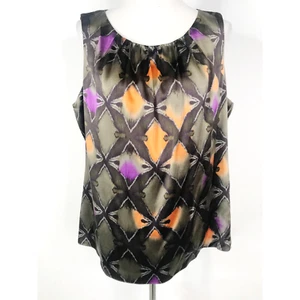 Elie Tahari Top Womens Extra Large Black Orange Geometric Abstract Silk Luxury - Picture 1 of 10