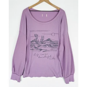 Unbranded Waffle Knit Pullover Top Womens 3X* Purple Nature Cactus Soft Cozy - Picture 1 of 14