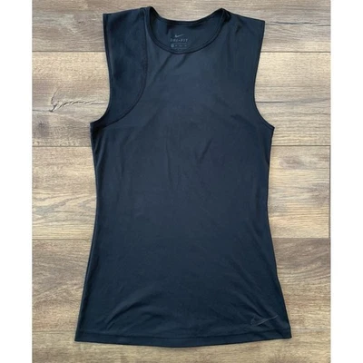 Camiseta sin mangas de entrenamiento Nike Dri-Fit XS negra de malla y logotipo Swoosh para mujer Foto 1 de 4