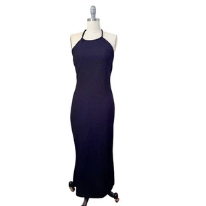 Maxi abito donna Jessica Simpson nero testurizzato Halter TG M retrò foderato in pile - Foto 1 di 5