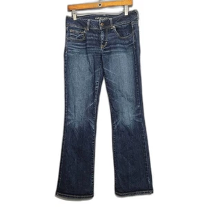 American Eagle Low Rise Mock Bootcut Med Wash Western Kick Jeans 5 Cowboy Sz 8 - Picture 1 of 6