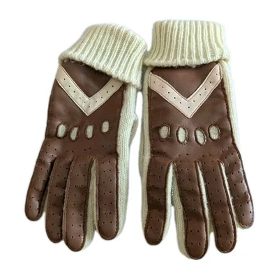 De Colección Tejido Suéter Imitación Cuero Guantes Mujeres Blanco Marrón Retro Años 80 Conducción M  Foto 1 de 4