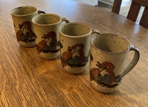 JUEGO 4 tazas de café vintage Otagiri MCM Japón gres moteado AVES pintadas a mano - Imagen 1 de 5