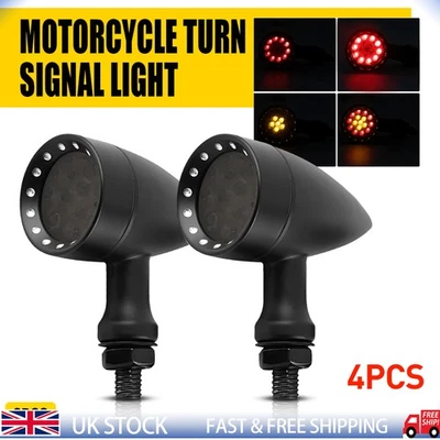 4 Black Motorcycle LED Red Brake Blinker Bullet Turn Signal Tail Light For Honda - Image 1 of 4