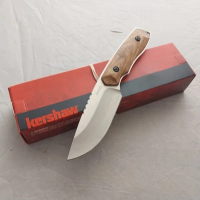 Kershaw Halt Small Hunting Wood Stainless Steel Fixed Blade Knife w/ Sheath 1417 - Image 1 of 4
