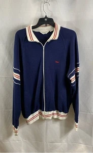 Christian Dior Mens Blue Vintage Striped Zip Up Knit Sweater Size XL - Picture 1 of 8