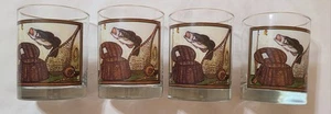 4pz Vintage Stampa Pesca Doppio Vetro Old Fashioned Bordo Oro Whisky Barware - Foto 1 di 9