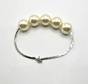 Armband 925 Sterling Silber rhodiniert Kobramuster mit 5 Perlen Imitat 19,5 cm - Bild 1 von 6