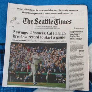 CAL RALEIGH 25.08.2025 SEATTLE TIMES ZEITUNG NEU HR REKORDHALTER MLB MARINERS - Bild 1 von 4