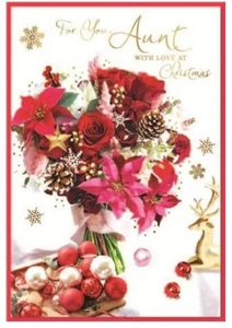 Tarjeta de Navidad Tía - Flores Festivas Adultas Mujeres - 7.5"x5.25" - Imagen 1 de 2