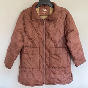 ZARA Girls Puffer Jacket Size 13-14 Years (164 cm) Dark Pink Winter Coat - Picture 1 of 10