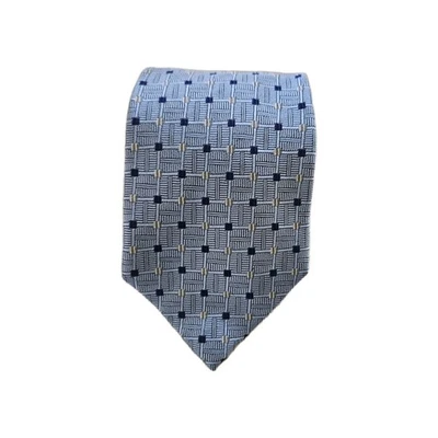 J.Z. Richards Mens 100% Silk Tie Black Blue Geometric Designer Made In USA - Image 1 of 4