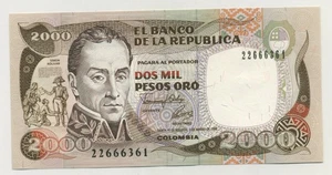 Kolumbien 2000 Pesos 2-3-1992 Pick 433A UNC Banknote Stempelglanz - Bild 1 von 2