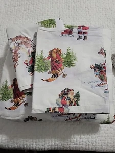 Pottery Barn Nostalgic Santa Size Full Sheet Set Vintage Christmas - Picture 1 of 3