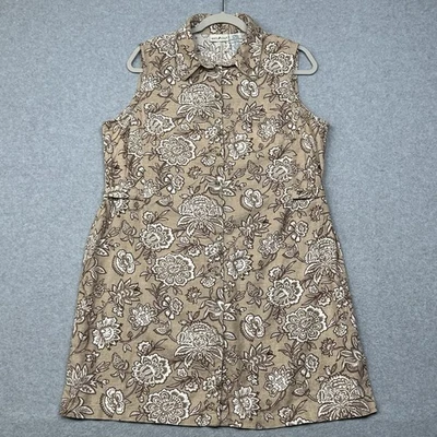 VTG White Stag Dress Womens XL Beige Floral Sleeveless Shirt Linen Rayon Pockets - Image 1 of 4