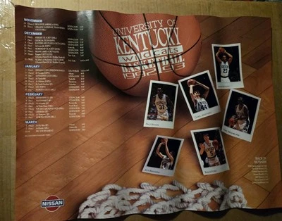 Kentucky Wildcats 1992-93 Vintage Basketball Schedule Poster 24"×18" Mashburn - Image 1 of 4