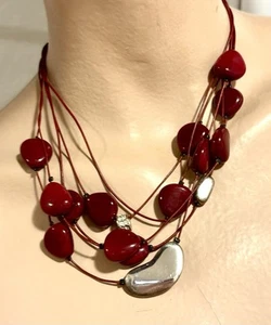 Chico's Molten Silver & Red Bead Necklace Abstract Arrangement - Picture 1 of 6