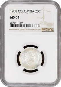 Colombia 20 centavos 1938, NGC MS64, "República de Colombia (1911 - 1989)" - Picture 1 of 2
