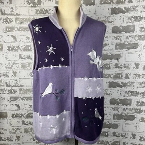 De Colección Blair Suéter Chaleco Para Mujer’s L Lavanda Blanco Palomas Copos de Nieve Cremallera Completa Lila - Imagen 1 de 20