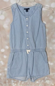 Gap Kids Youth Light Wash Blue Denim Jean Romper Button-Down Front Elastic Waist - Picture 1 of 13