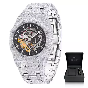 Iced Out orologio automatico da uomo orologio da polso orologio da uomo ottagonale lusso data diamante - Foto 1 di 11