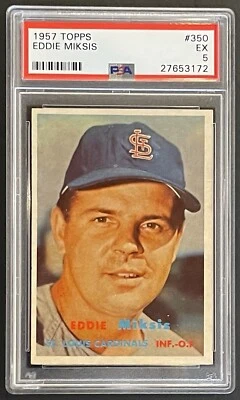 1957 Topps #350 Eddie Miksis, St. Louis Cardinals, PSA 5 - Image 1 of 2