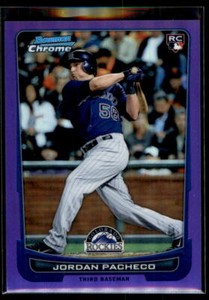 2012  Bowman Chrome Purple Refractor Jordan Pacheco RC 168 Colorado Rockies /199