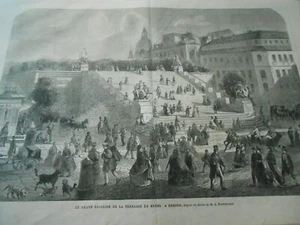 Gravure 1864 - Le grand escalier de la terrasse de Bruhl à Dresde - Foto 1 di 1